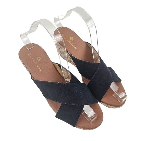 Tommy Bahama Womens Espadrille Wedge Sandals Size 7M Blue Textile Upper Brown - Picture 1 of 8